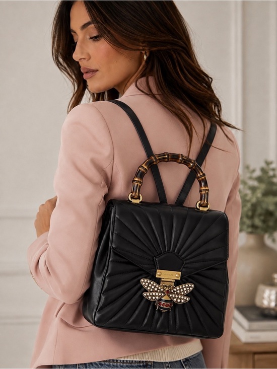 Gucci Handbags - Gucci Queen Margaret Black Leather Bamboo Bee Backpack Bag Auth Entrupy